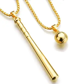 

Baseball Bat Necklace Pendant Gold Color Sport Necklace Men Rock Style Necklace Hip Hop Jewelry Stainless Steel Chain 23in