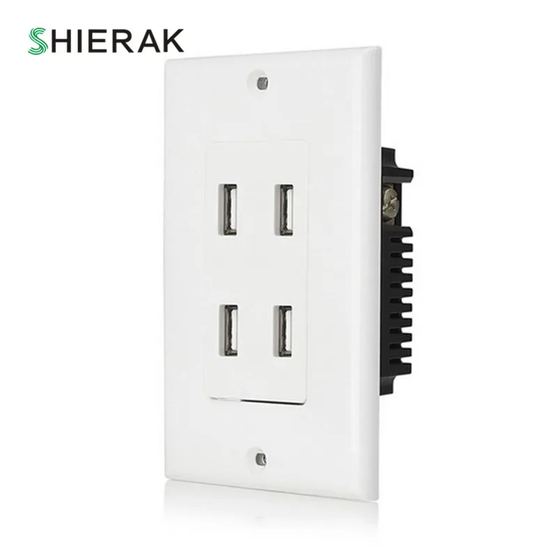 SHIERAK 4 USB Ports Wall Socket 4.8A White Charger Dock Station Adapter