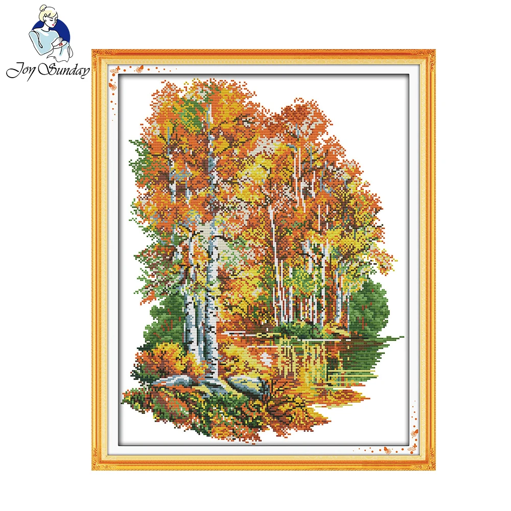 Joy Sunday scenic style In the autumn of birches 14CT and 11CT printable cross stitch patterns embroidery kits for sale