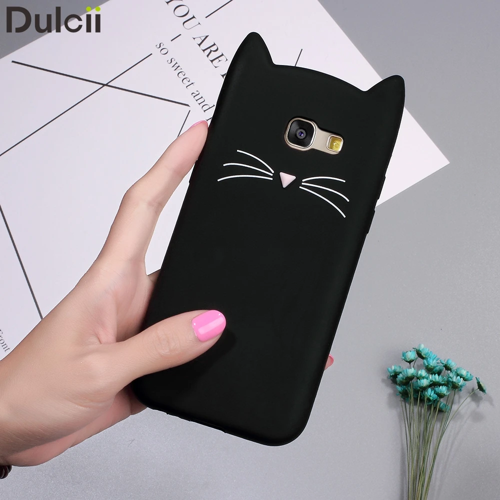 Dulcii 3D Cute Case for Samsung A3 (2016) A5 Case Moustach Cat Soft Silicone Shell for Samsung