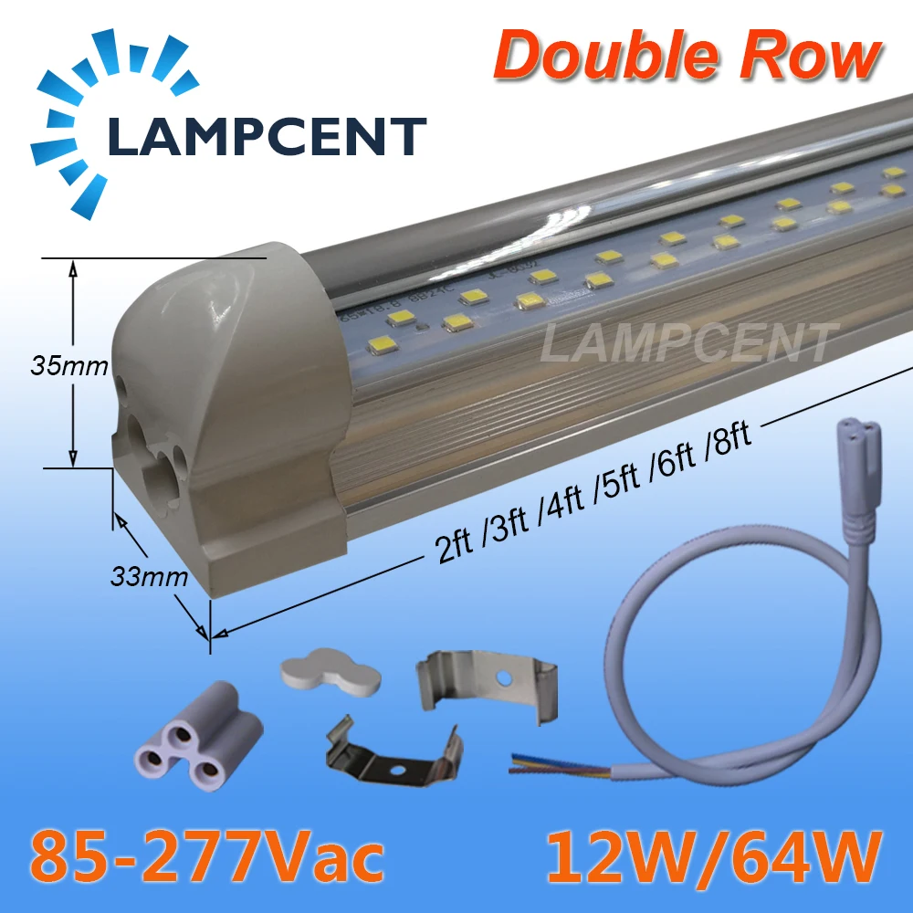 

15-50PCS/Pack T8 Integrated Twin Row LED Tube 2FT 3FT 4FT 5FT 6FT 8FT Bulb 12W 64W Lamp LED Shop Light Fixture