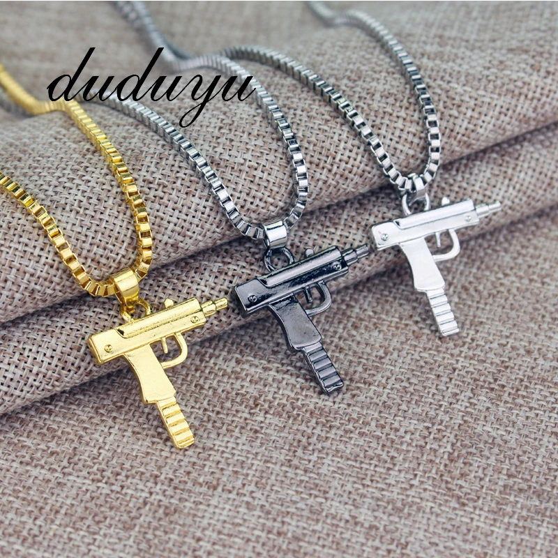

2019 New Titanium Steel Pistol Men's Hip Hop Gold Black Silver Chain Necklace Pendant Men And Women Gift Jewelry