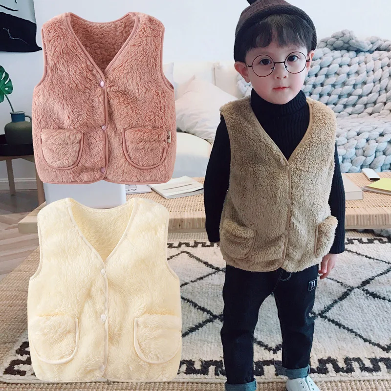 

2018 autumn and winter new boys girls cotton vest children's Plush shoulder vest baby warm vest kids sleeveless jacket outwear