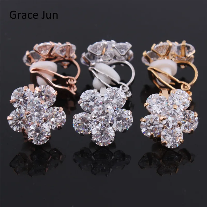 Бренд Grace Jun(TM) высокое качество 3 цвета Полный AAA фианит клипса на серьги без