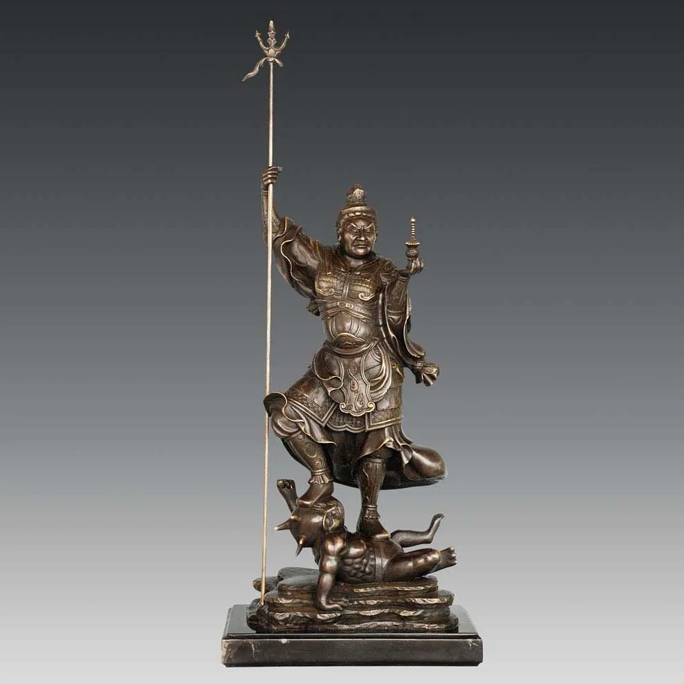 

ATLIE Big Bronze Buddha Statue Pishamen with Buddhist Instrument India Immeasurable Wisdom God Buda Sculpture for Decoration