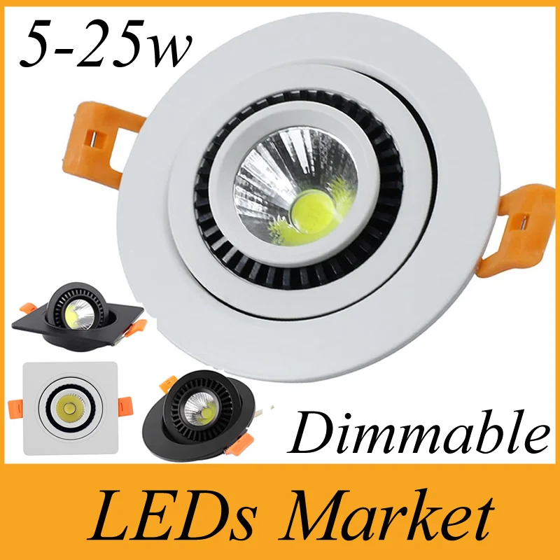 

360 degree rotating CREE COB Led Ceiling Downlight 5W 7W 9W 12W 15W 20W 25W Dimmable Led Recessed lights bulb AC85-265V + Driver