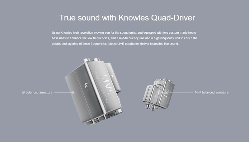 Meizu Live наушники Quad Driver in Ear двухканальный Ноулз сбалансированная арматура Hi Res Сертифицированный с микрофоном Дистанционного Управления