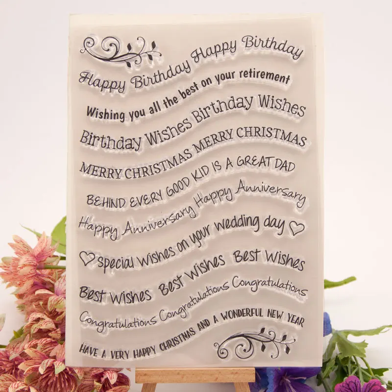 

New Happy Birthday Wishes Words Transparent Clear Stamps Silicone Seal for DIY Scrapbooking Card Making Photo Album Decor Crafts