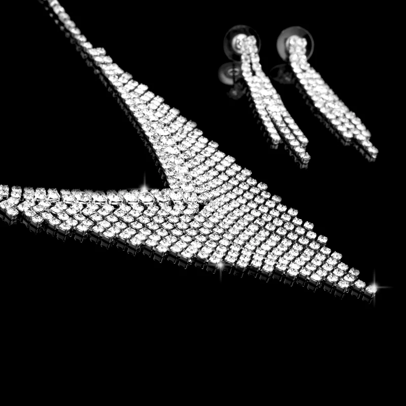 Горячая Классический роскошный горный хрусталь кристалл ожерелье серьги Свадебные Ювелирные наборы свадебное украшение невесты набор для женщин