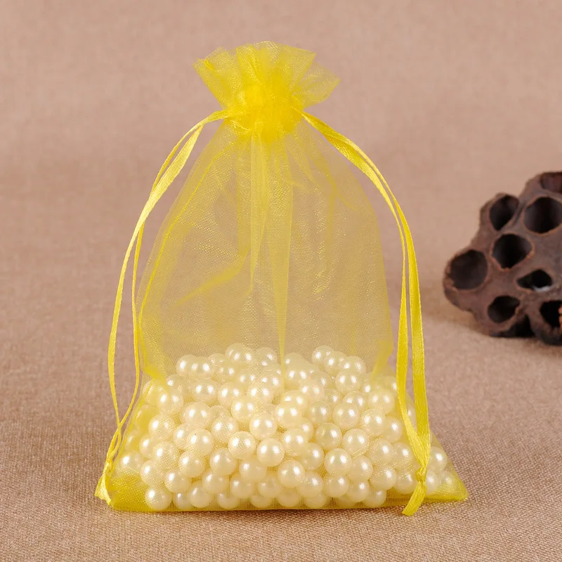 100 шт 10x15 см мешочки из органзы со шнурком подарок на Рождество, Хэллоуин коробка упаковочные сумки свадьба счастливая коробка для поздравительных открыток подарочные сумки - Цвет: Лимонно-желтый
