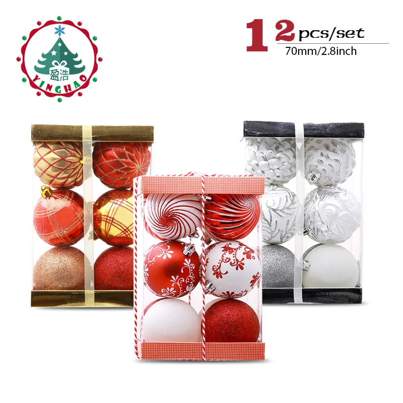 

inhoo 2018 New Christmas Tree Decoration 7cm Ball Ornaments Pendant Accessories Red white Ball Decor For Christmas Home Party