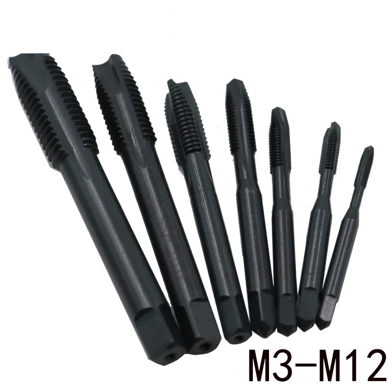 

7pcs Screw Thread Tap Drill Bit M2 HSS Nitriding Black Hand Handper Set M3--M12 Spiral Groove / Straight Groove Square Handle