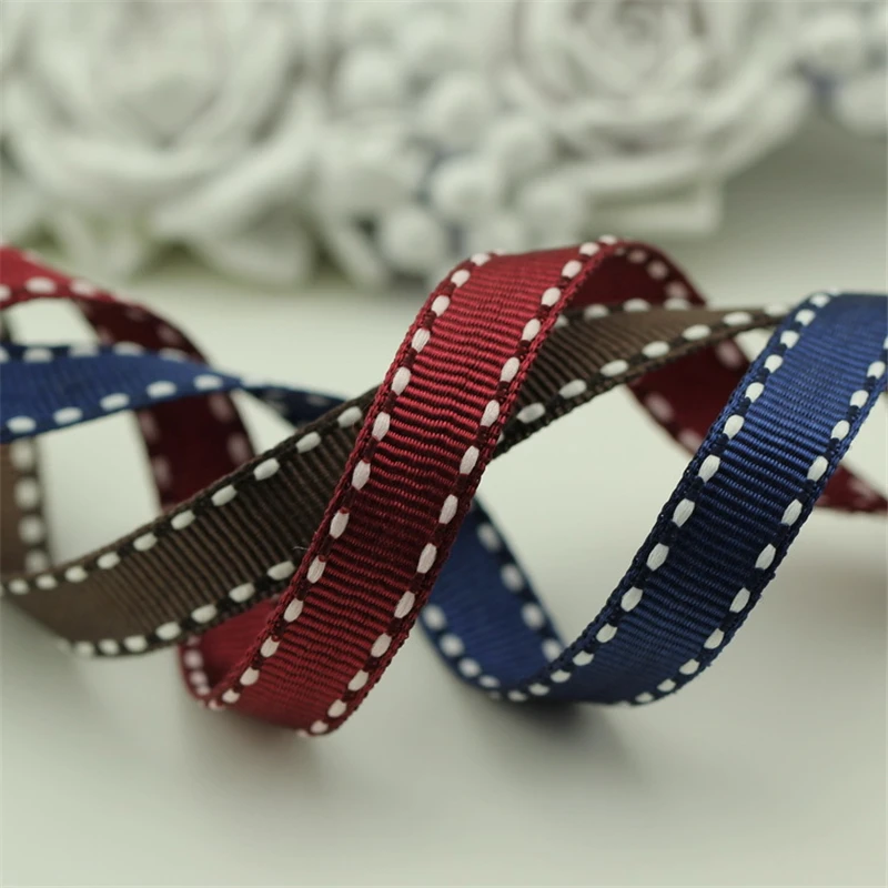 5meter/lot featured three-color 10mm white line ribbed hand-made diy jewelry material hair accessory ribbon satin T-051