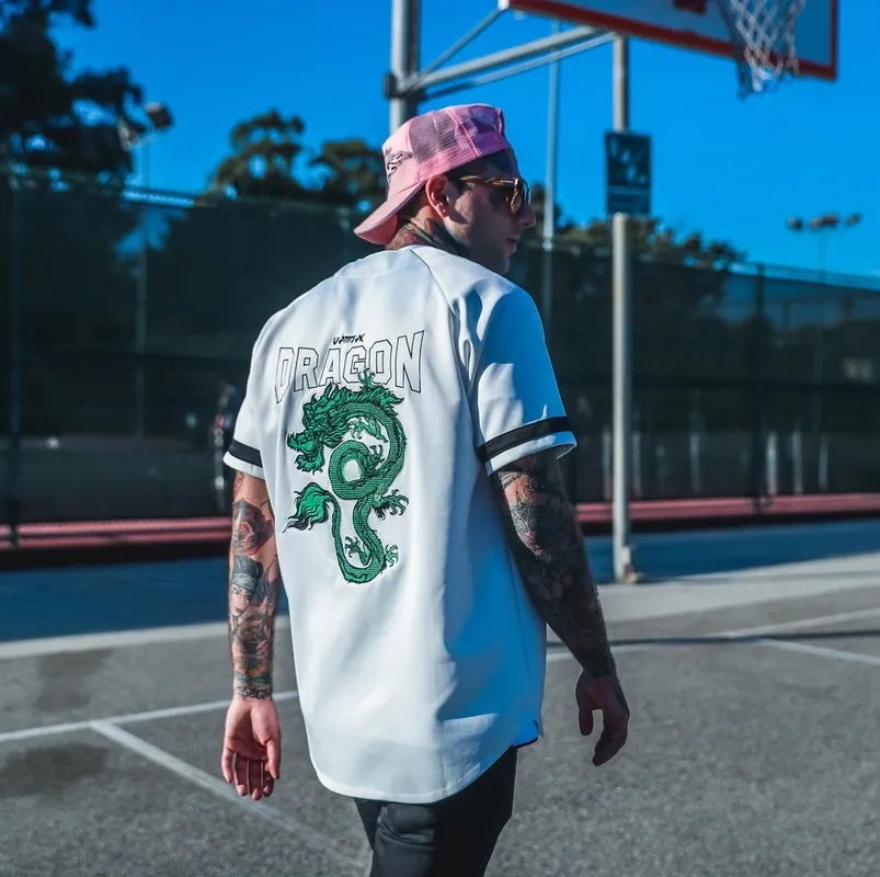 

Vintage Chinese Dragon Embroidery Men Shirts Hip Hop Casual Streetwear Top Shirt Oversize Short Sleeve Male Shirt Clothing