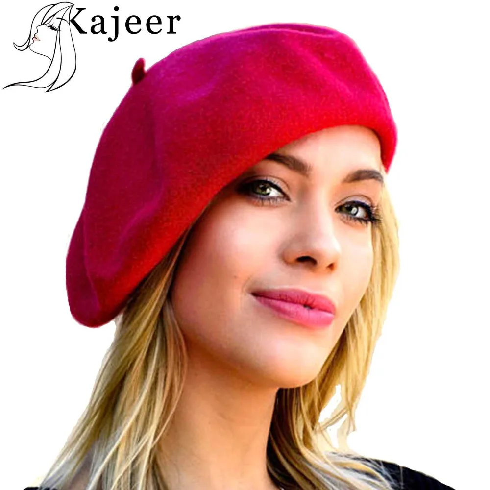 

Kajeer Lady spring Winter Berets Hat Painter style hat Women Wool Vintage Berets Solid Color Caps Female Bonnet Warm Walking Cap