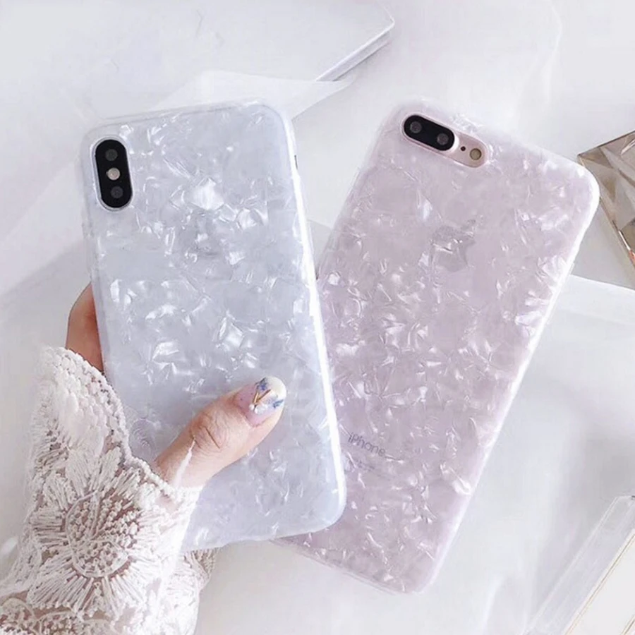 White-Dream-Shell-Pattern-Glitter-Phone-Case-For-IPhone-6-6s-7-8-7plus-8plus-X