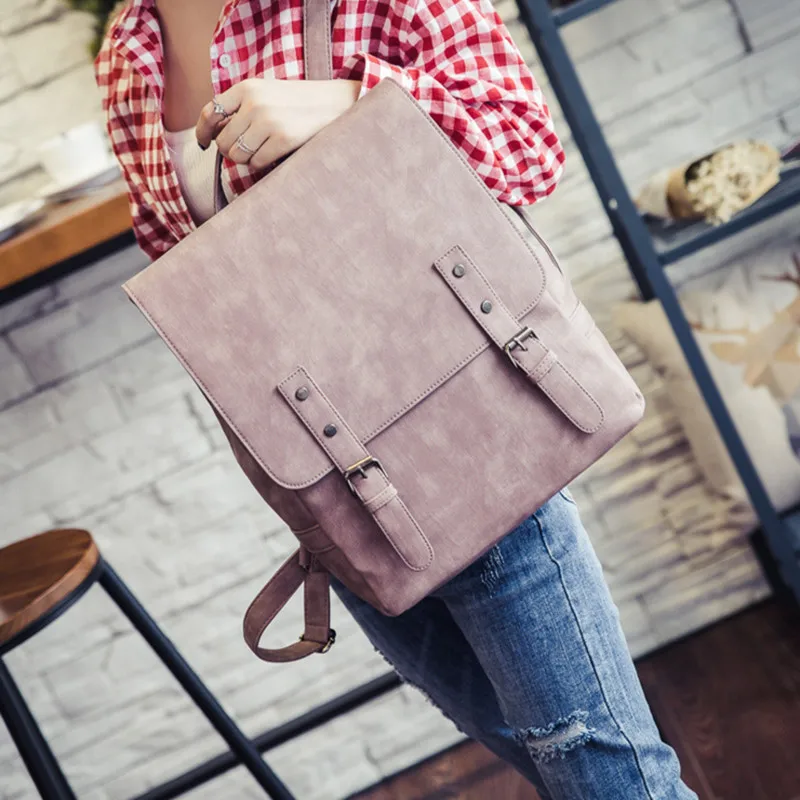 women PU leather backpack preppy style school Lady girl student school laptop bag mochila bolsas Vintage