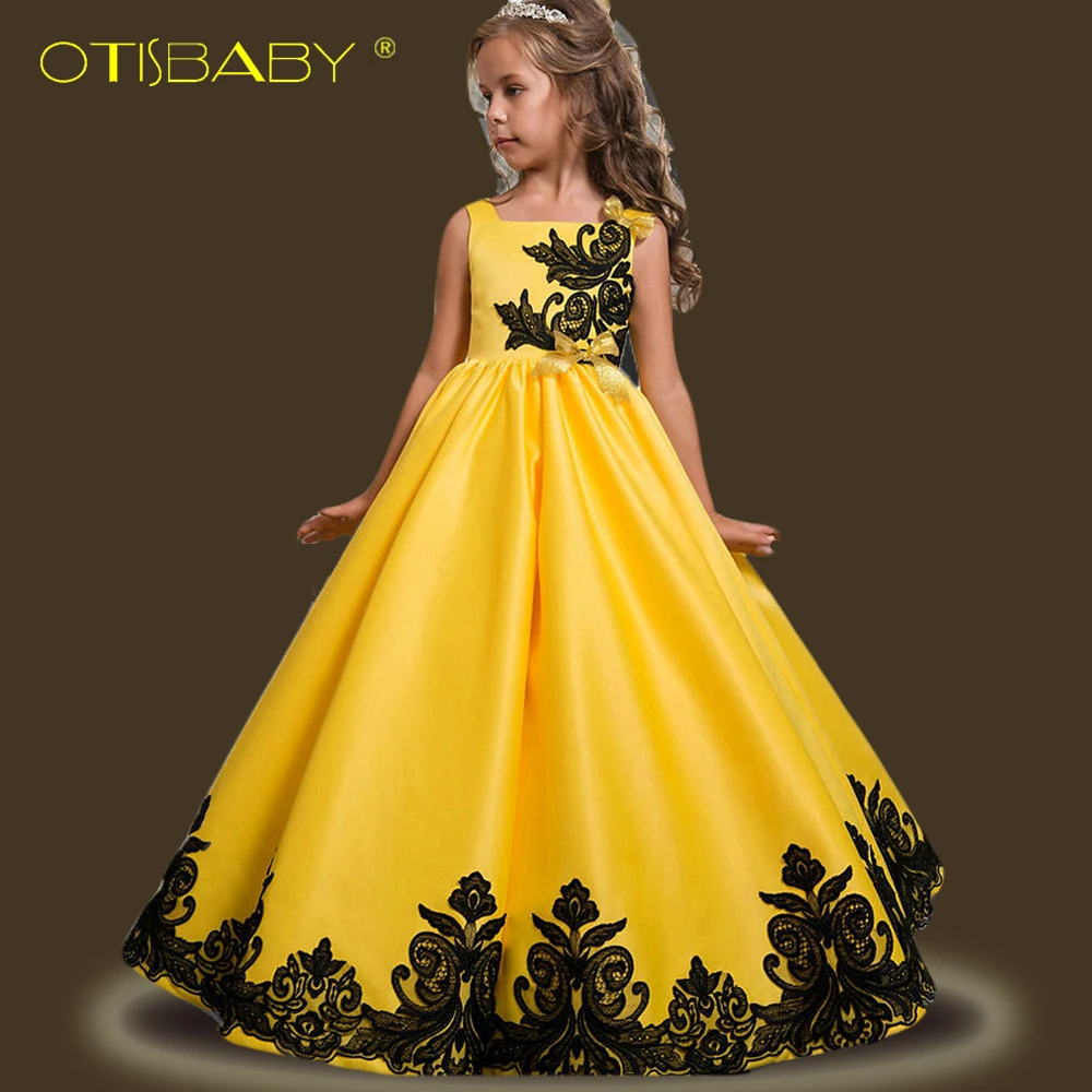 OTISBABY/шелковая портупея для девочек; свадебное платье для девочек; детская одежда для выпускного вечера; одежда для случая; длинное платье принцессы с вышитыми цветами
