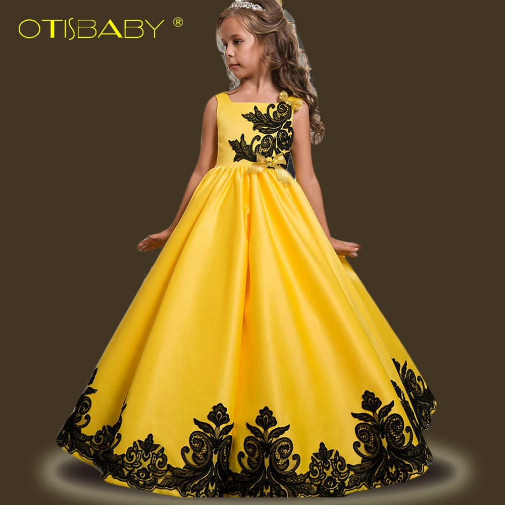 

OTISBABY Girls Silk Harness Wedding Dress for Girl Children Prom Occasion Clothing Kids Embroidered Flower Princess Long Dress
