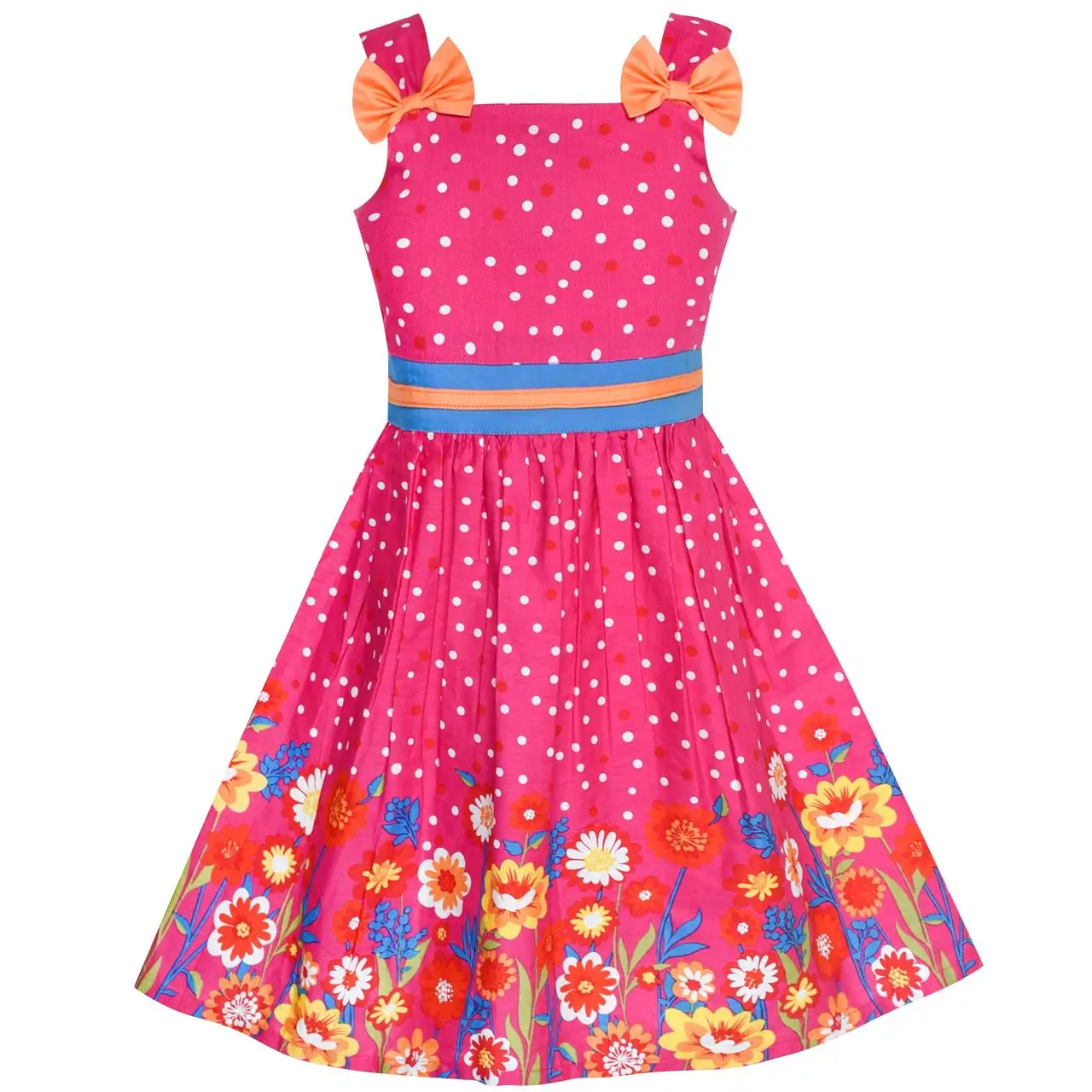 

Flower Girl Dress Floral White Dot Bow Tie Summer Sundress Cotton 2019 Summer Princess Wedding Party Dresses Clothes Size 2-8