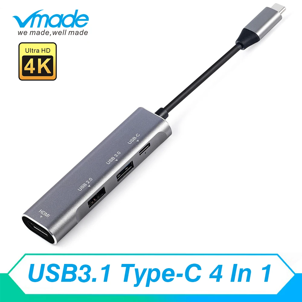 

4 in1 USB HUB USB 3.0 Adapter Converter HDMI 4K Type-C with PD fast charging USBC connected For ASUS ZenBook Pro Huawei Matebook