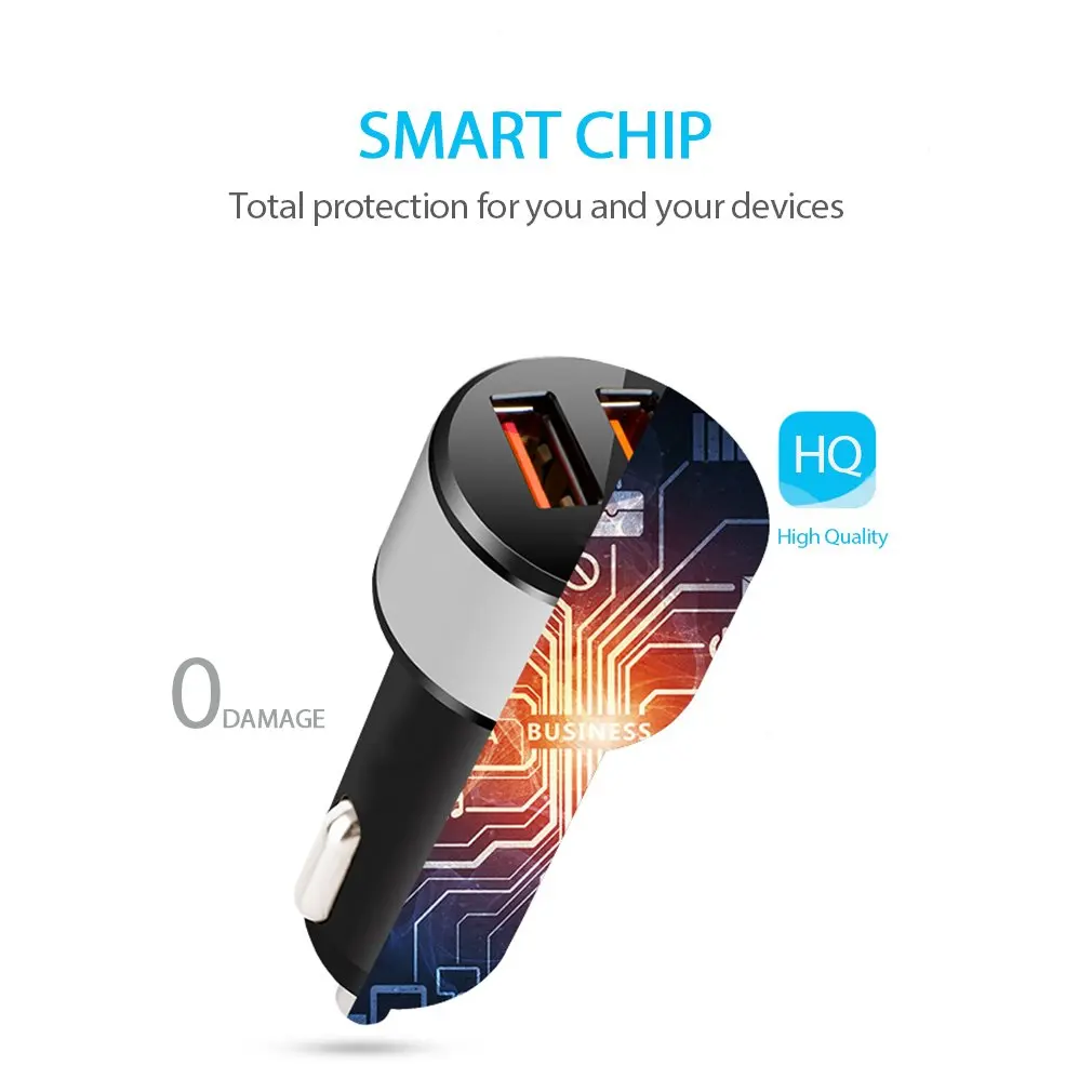 

Dual Port Car Charger with Quick Charge QI3.0 Built-in Safeguards For Excessive Current Overheating Overcharging