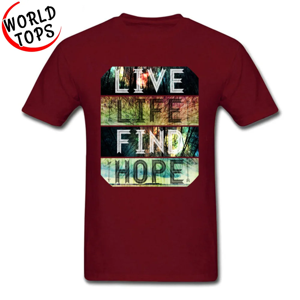 Live. Life. Find. Hope T-shirts for Men Summer Summer Tops & Tees Short Sleeve Retro Unique Tops Shirts Round Neck Cotton Live. Life. Find. Hope maroon
