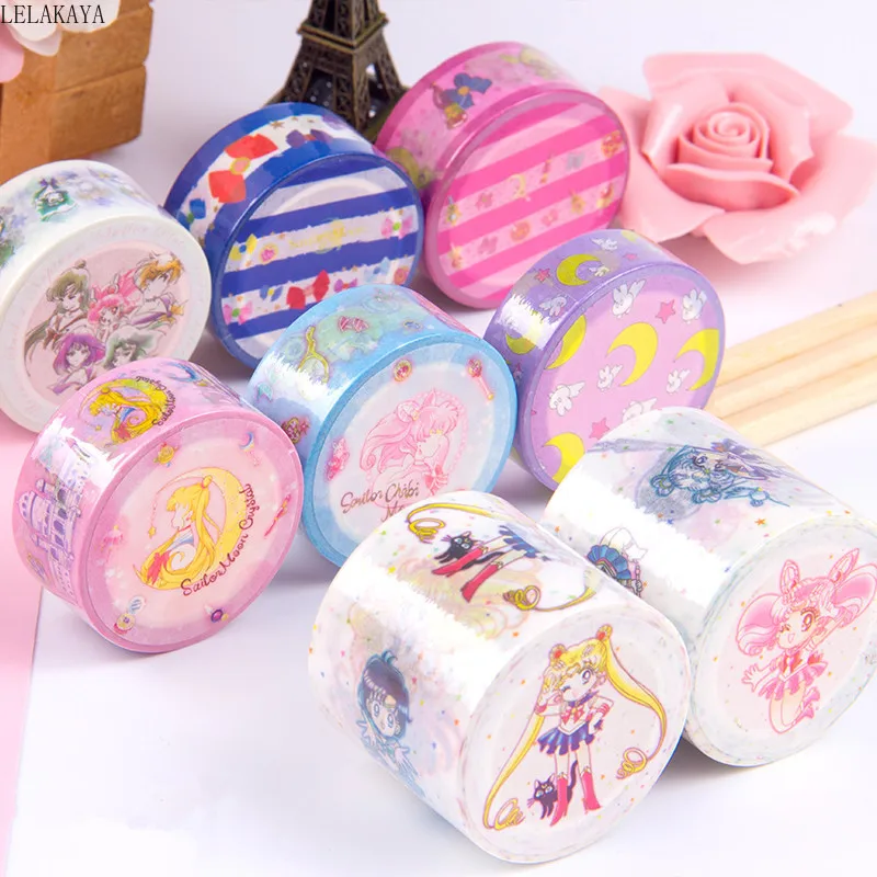 

Creative Sailor Moon Anime Action Figure Printed Cartoon Kids Lovely Study Stationery Lovely Paper Tape Masking Tape DIY Toys