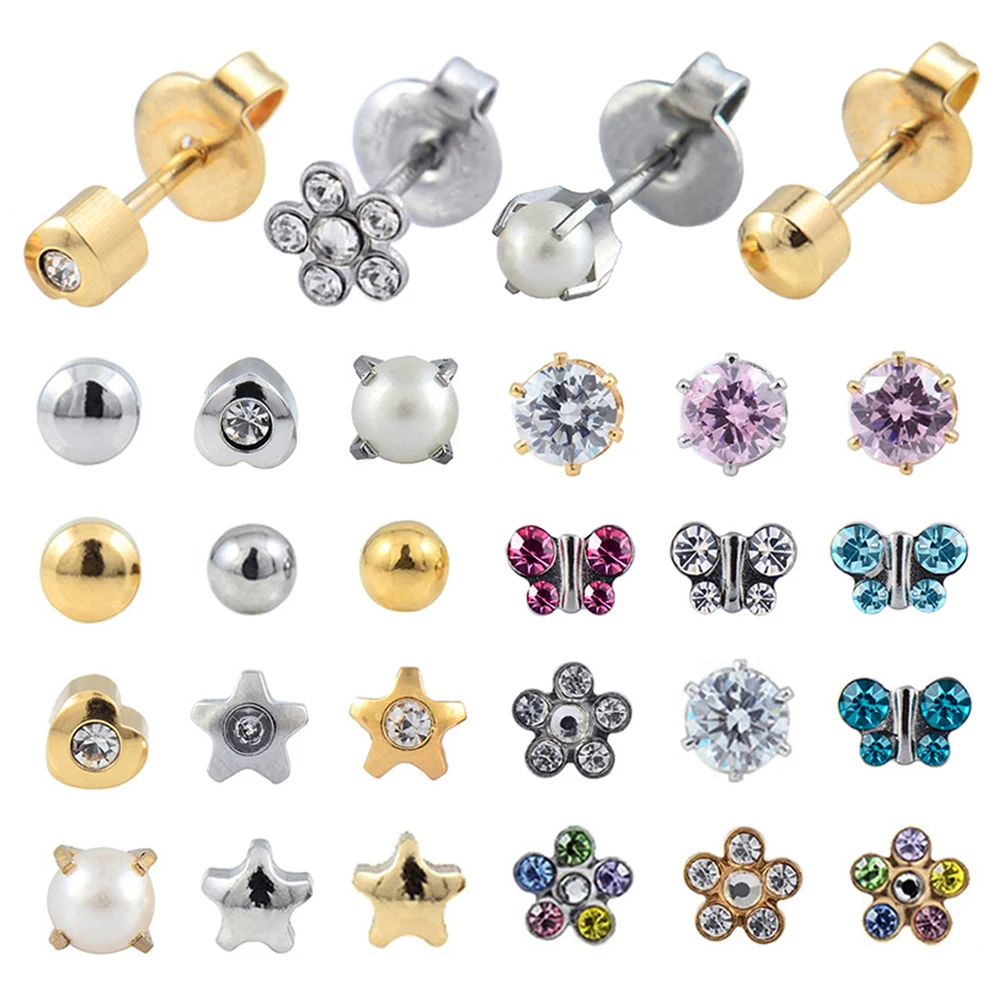 

24Pair Mixed Styles Surgical Steel Full Moon Star Butterfly Crystal Logo Ear Piercing Earrings Studs For Sexy Unisex Jewelry 20g