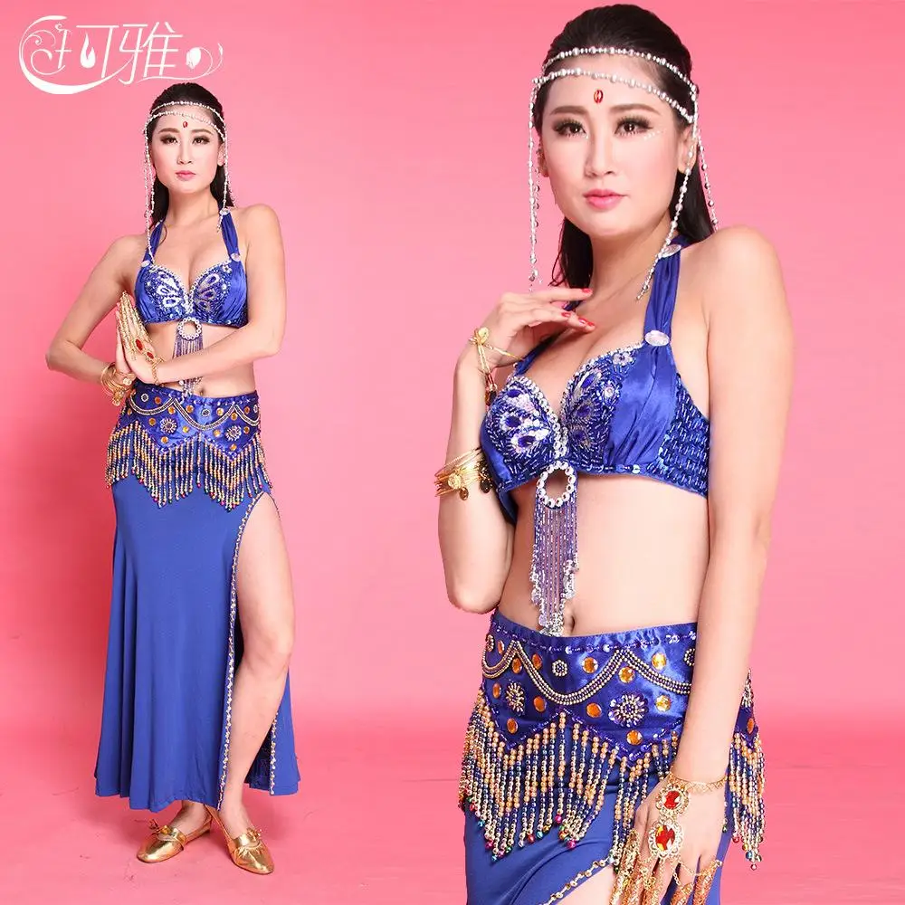 

5 Colors Beaded Belly Dance Costume Set Handmade Skirt+Belt+Bra Bellydance Dress Indian Dress for Performance Wear Women Dance
