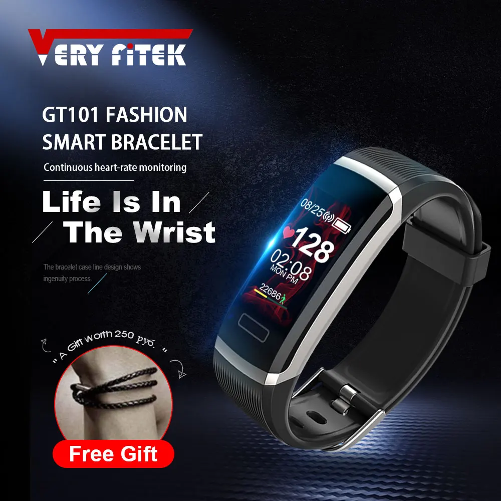 

VERYFiTEK GT101 Smart Bracelet Color Screen Multi-Language Message Push Continuous Heart Rate Monitor Fitness Tracker Wristband