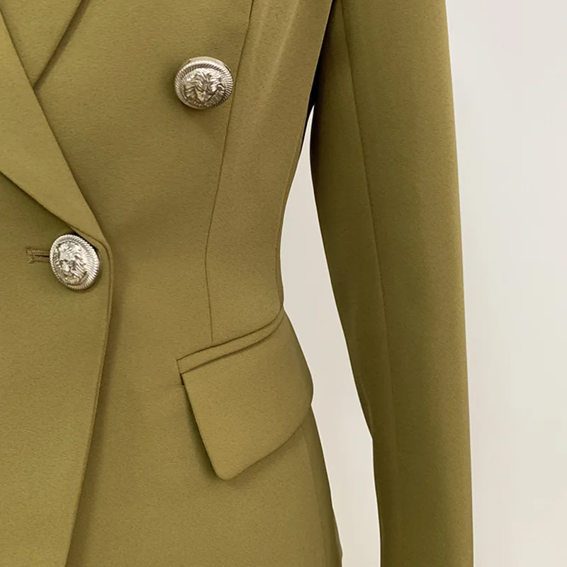 High Quality Newest 2019 Designer Office Lady Blazer Jacket Women's  Lion Metal Buttons Double Breasted Blazers Outer Coat Green