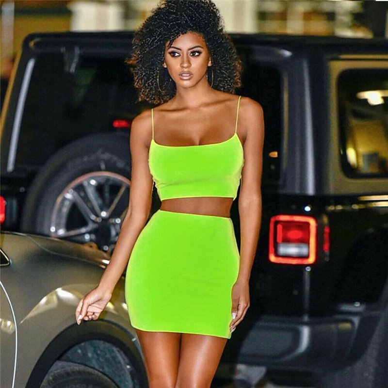 Two piece set Evening Party Club Clubwear Women Sexy Bodycon Crop Top Mini Skirt Set Ladies suit 2 piece set 2pcs Streetwear