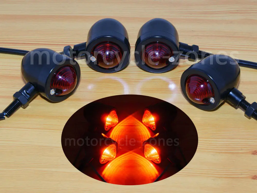 Black Universal Motorcycle Bullet Turn Signal Indicator Red Blinker Light For Honda Aero Phantom VLX VT600 VT750 VT1100 |