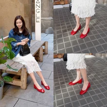 Meifeini/Женская обувь на толстой подошве с квадратным носком; Новинка года; Корейская версия; удобная модная женская обувь для работы с красным бантом