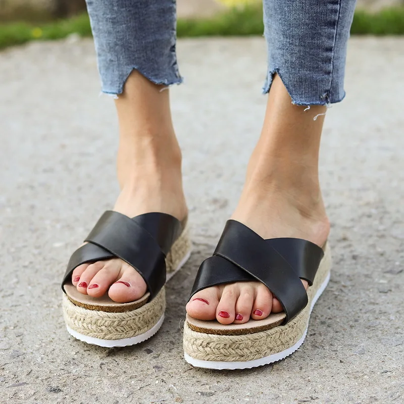 

Female Open Toe Thick Bottom Flip Flops Women Beach Platform Slippers Ladies Summer Flat Slippers