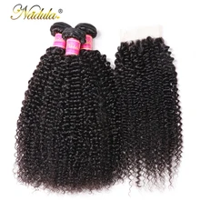 Nadula Capelli Crespi Culry Fasci Con Veletta nella chiusura 4*4 Chiusura Con Fasci di Capelli Umani 2/3/4 bundle Con Chiusura di Remy Dei Capelli
