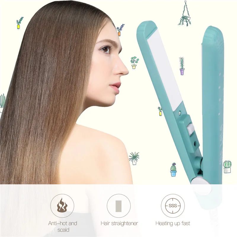 

220V Lightweight Mini Hair Straightener Travel Hair Straightening Irons Ceramic Flat Iron With EU Plug Adapter Styling Tools 467