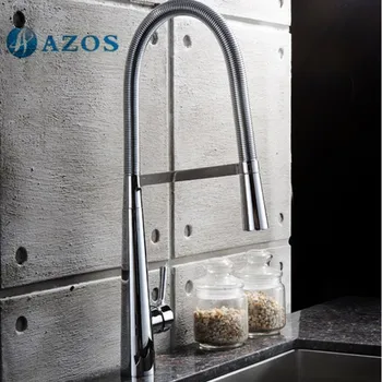 

AZOS Kitchen Sink Faucet Brass Spring Pull Down Spout Single Hole Deck Mount Chrome Polish Hot Cold Mixer CFDH005