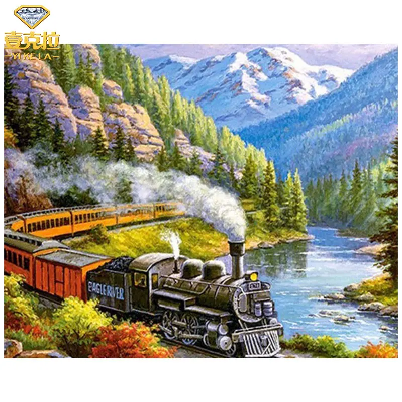

YIKELA DIY Diamond Painting Landscape Cross Stitch Diamond Embroidery Train Pasted Mosaic Decoration Home Diamond Painting BK40