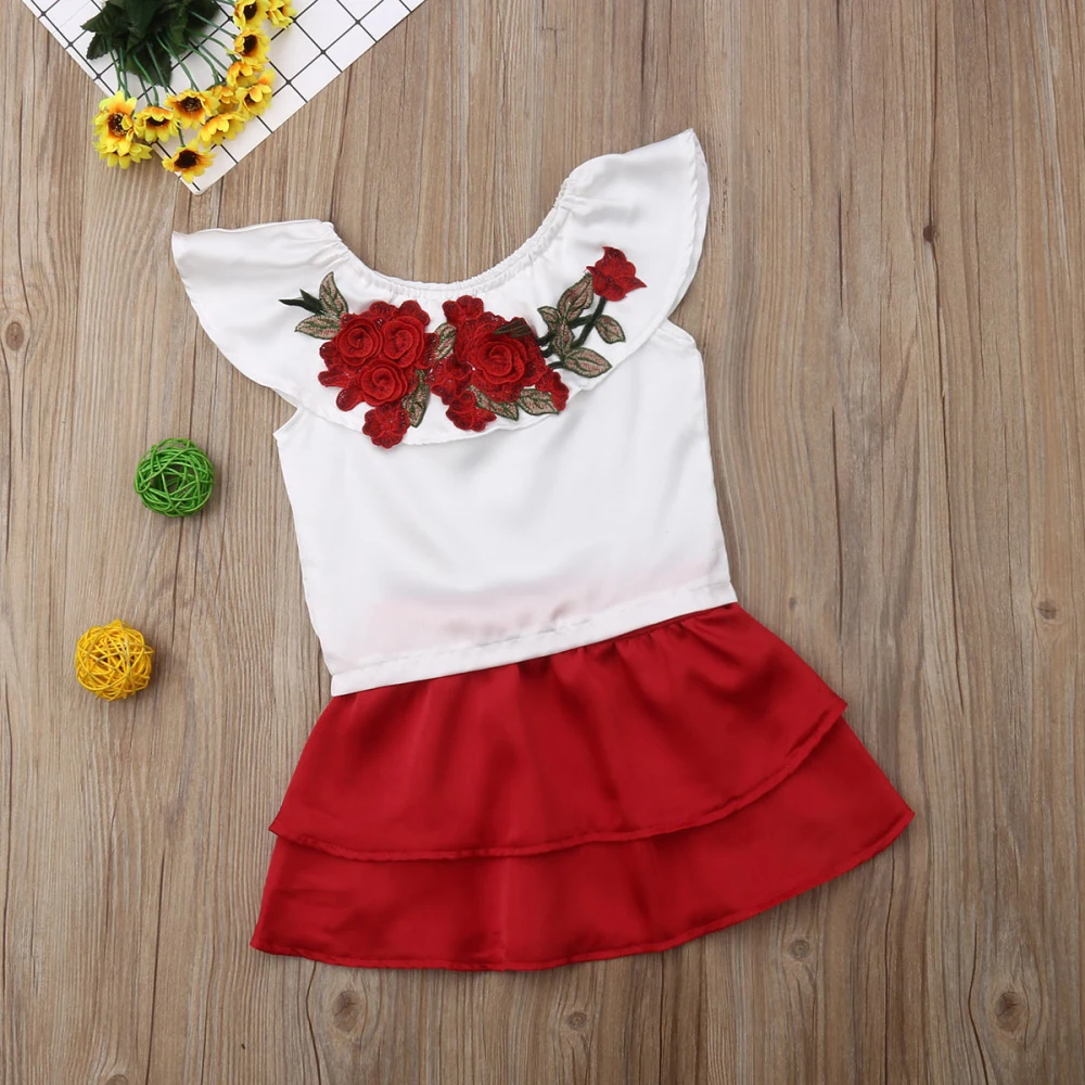 Комплект из 2 предметов для маленьких девочек: футболка с цветочным принтом+ юбка-пачка платье принцессы, сарафан