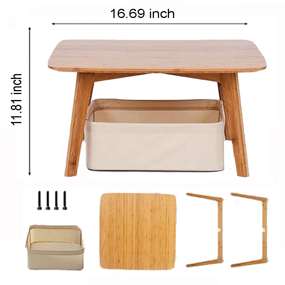 ZEN'S BAMBOO Coffee Table with 2 Cushion and a Storage Basket Japanese Small Table ZEN'S BAMBOO Coffee Table with 2 Cushion and a Storage Basket Japanese Small Table