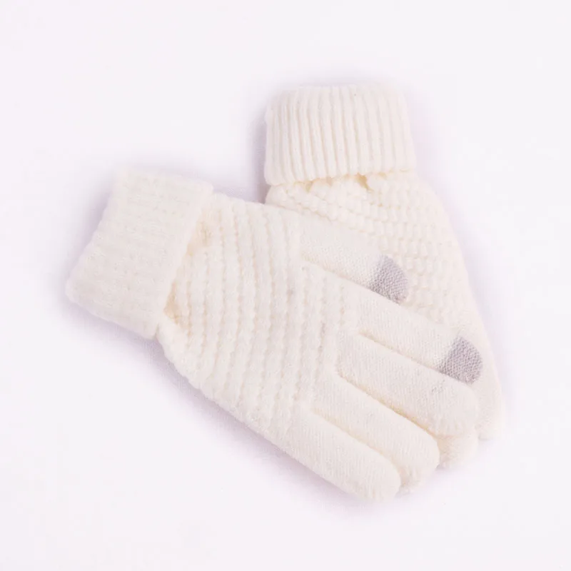 Для женщин Для мужчин Зимние перчатки шерстяные вязаные варежки унисекс, для сенсорных экранов перчатки теплые женские зимние сапоги; полный палец полосатые перчатки - Цвет: style 1 white