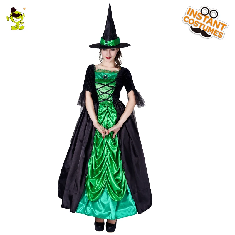 Women’s Elegant Green Witch Costume Adult Sexy Sorceress Fancy Outfits