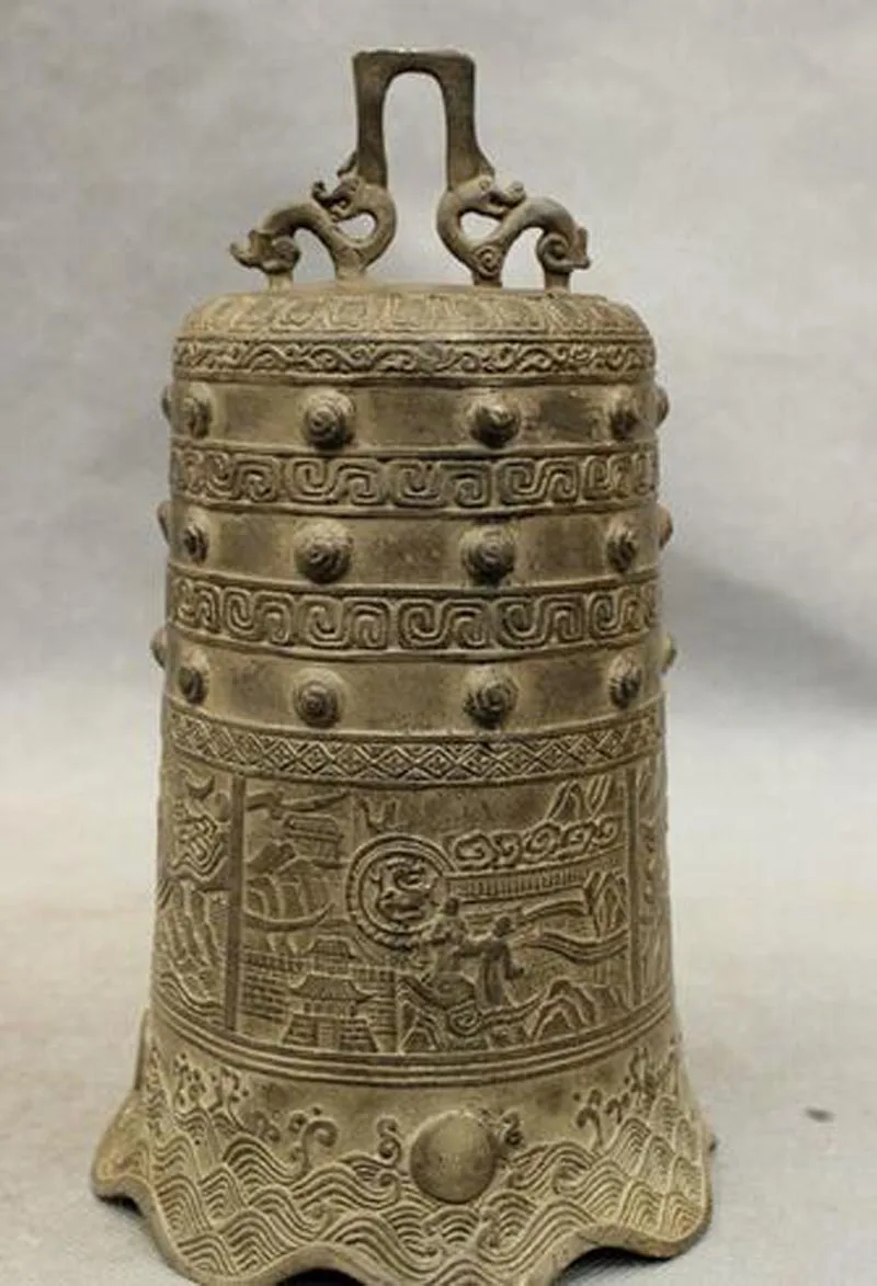 

Free Shipping Tibet Old Bronze Buddhist Temple Carved Dragon Monk Lucky Patterns Statue Bell