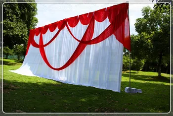 

3X6M White Wedding Backdrop Curtain With Red Swag Pleated For Wedding Event&Party&Banquet Decoration(Lycra Chair Cover)