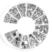400Pcs 1.2mm/2mm/3mm/4mm Mixed Silver Round Rhinestones For Acrylic UV Gel Shinning Nail Art Decoration in Wheel