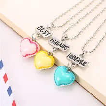Набор из 3 BFF, ожерелье с надписью "Best Friends Forever", ожерелье с подвеской в виде персикового сердца из смолы с мороженым, ожерелье с цепочкой из бисера, 3 цвета, детские ювелирные изделия