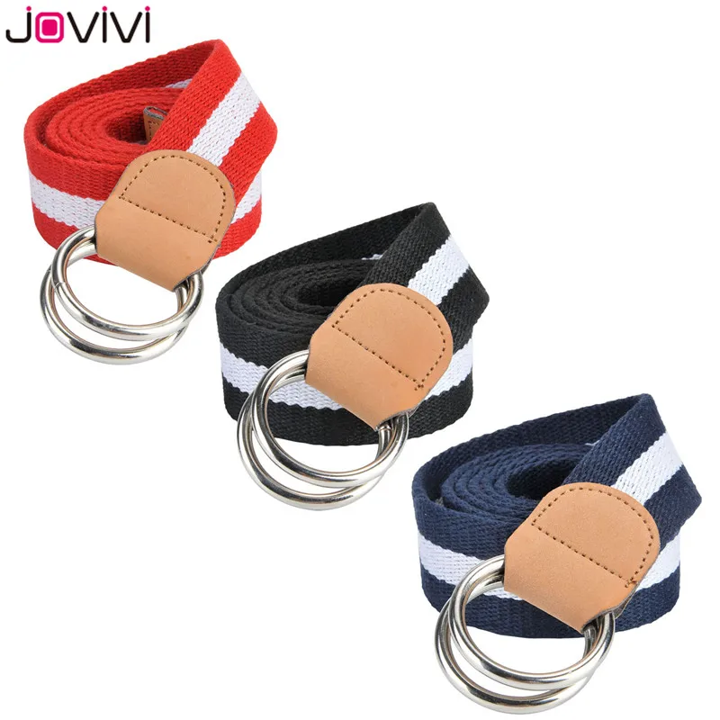 Canvas Web Belt Double D-Ring Buckle for Men//Women Military Striped Belts for Men