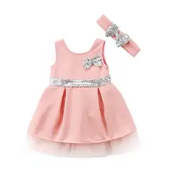 От 0 до 4 лет блесток Мода одежда для малышей Обувь для девочек принцессы без рукавов с бантом Тюль Туту праздничное платье